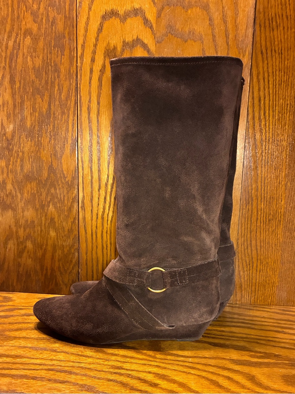 DKNYC Convertible Style Brown Suede Wedge Heel Boots Size 8.5 WITH BOX